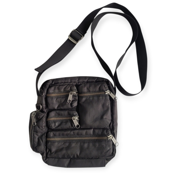 Vintage Handbags - Y2K Esprit Nylon Crossbody Utility Bag Techwear Multi Zipper Pocket Black
